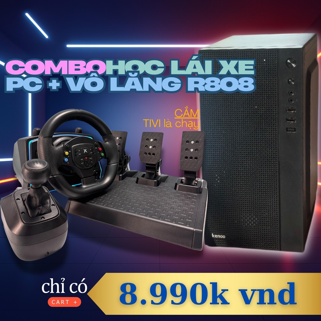 Combo Học Lái Xe Case Máy Tính R808PC kèm Vô Lăng R808 Metal Chơi Game ETS2 TaxiLife City Car Drivin
