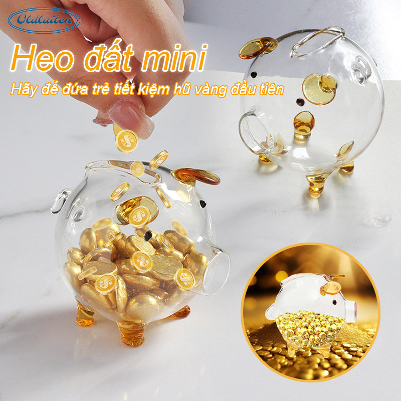 Kính trong suốt Piggy Bank - Hộp tiền gửi，Bể chứa trong suốt,Heo đất mini,Để Bàn Trang Trí