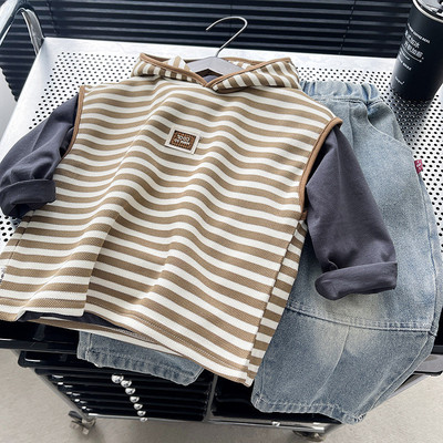 Set Thu Đông Áo Hoodie Sát Nách Sọc Tay Dài Quần Jean Bé Trai 1-5 Tuổi MINTSCLOSET Quảng Châu TD4407