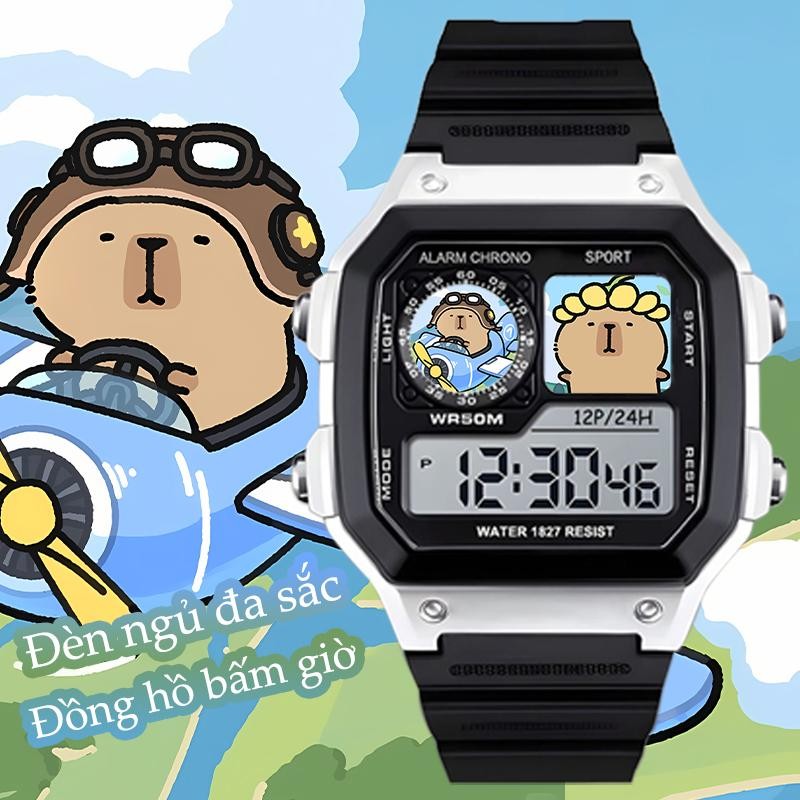 Đồng hồ thể thao điện tử, Thiết kế Capybara, Thời trang phong cách mới, chống nước, Thích hợp cho bé trai và bé gái, Đồng hồ kỹ thuật số