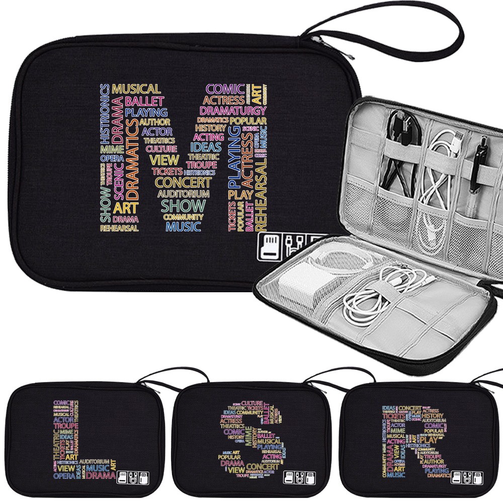 Digital bag Wire Storage Box Cable Box Charger Bag Power Bank Bag Headphones Text Pattern Multifunct