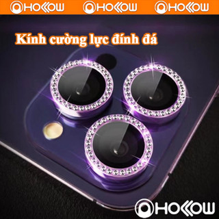Bộ dán bảo vệ camera iPhone viền đính đá kim loại chống trầy chống lóa cho iPhone 11 12 13 14 15 16 17 Pro Max 17 Air