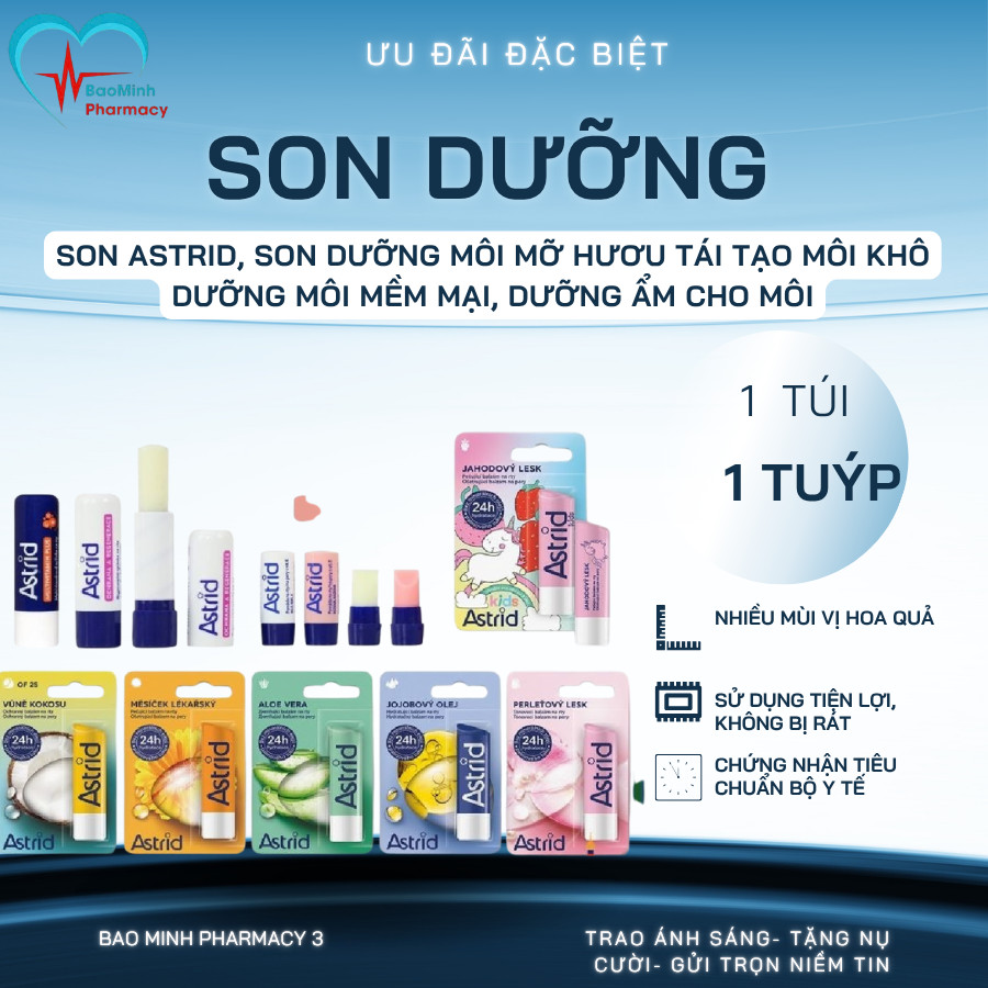 Son ASTRID, Son dưỡng môi mỡ hươu Tái tạo môi khô Dưỡng môi mềm mại, Dưỡng Ẩm Cho Môi