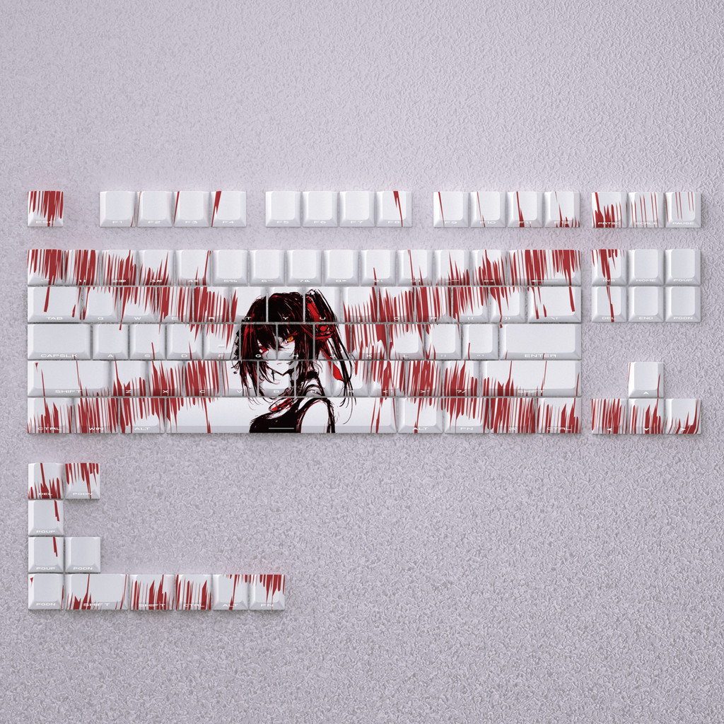 Shi Qi Kuang San Cherry Profile Shine-Through Side-print Double shot PBT Keycap Set 98-key