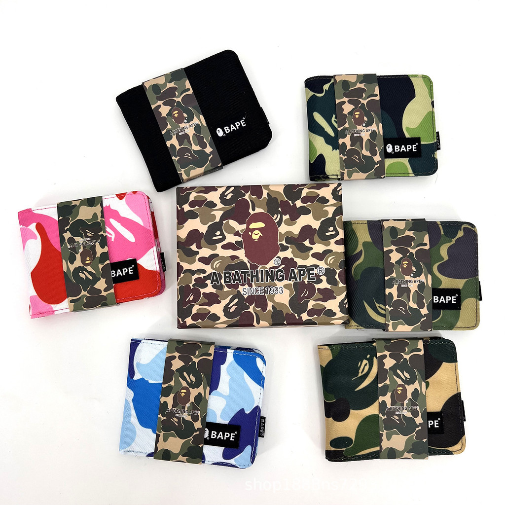 Bape Ví Ngắn Dạo Phố Ví Gấp Nửa Ví Cặp Đôi Ngụy Trang Ví Ngắn