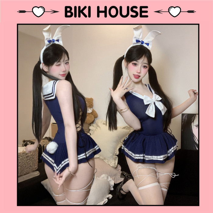 Cosplay thỏ ngọc hư hỏng có đuôi phối nơ đáng yêu gợi cảm váy ngủ học sinh đan dây quyến rũ dễ thương BIKI HOUSE N735 | BigBuy360 - bigbuy360.vn