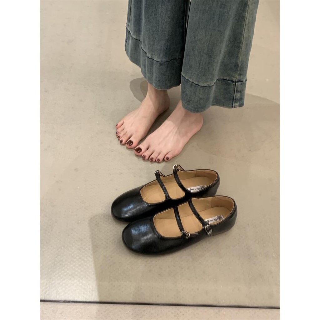 Giày Nữ Thời Trang Phiên Bản Hàn Quốc Retro Mũi Tròn Nông Giày Miệng Nữ Gót Thấp Sang Trọng Cổ Tích 