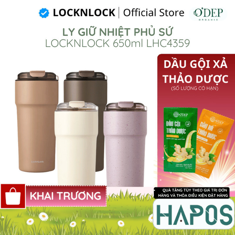 Ly giữ nhiệt phủ sứ LocknLock 650ml, Chính hãng, bằng thép không gỉ 304 Metro Cafe Tumbler LHC4359 -