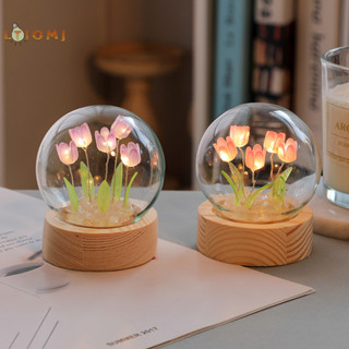   Ltiomj  Bóng thủy tinh pha lê LED Tulip Đèn ngủ Phòng ngủ gia đình Đèn hoa Mini Trang trí tiệc cưới Valenes Quà tặng sinh nhật ngày  Hot  