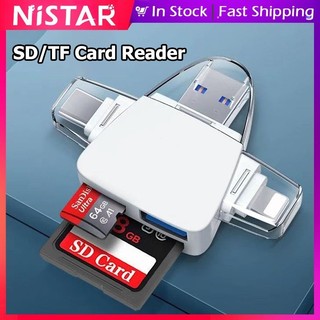 Nistar usb + type c + lightning to tf / sd card + usb 2.0 480mbps đầu đọc thẻ, bộ chuyển đổi đầu đọc thẻ otg thích hợp cho máy ảnh / iphone 15 14 13 12 / pc máy tính / đĩa u / laptop / huawei mate 60 50 40