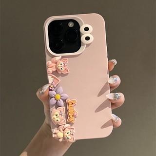 Phim hoạt hình đáy màu hồng 3D Lập thể Linabelle vỏ điện thoại silicon lỏng cho iPhone15 14 13 12 11 Pro Max iXSMAX XR XS Vỏ silicon mềm bảo vệ camera chống sốc