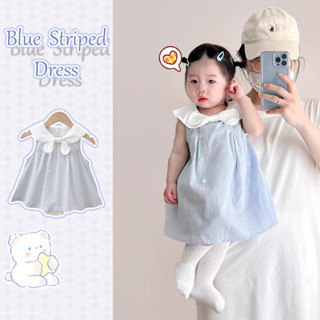 Ins Mùa Hè Bé Gái Sơ Sinh Đầm Cho Bé Phiên Bản Hàn Quốc Đơn Giản Trắng Ve Áo Họa Tiết Sọc Xanh Thoáng Khí Không Tay Váy Trẻ Sơ Sinh Quần Áo Bé 0-24 Tháng