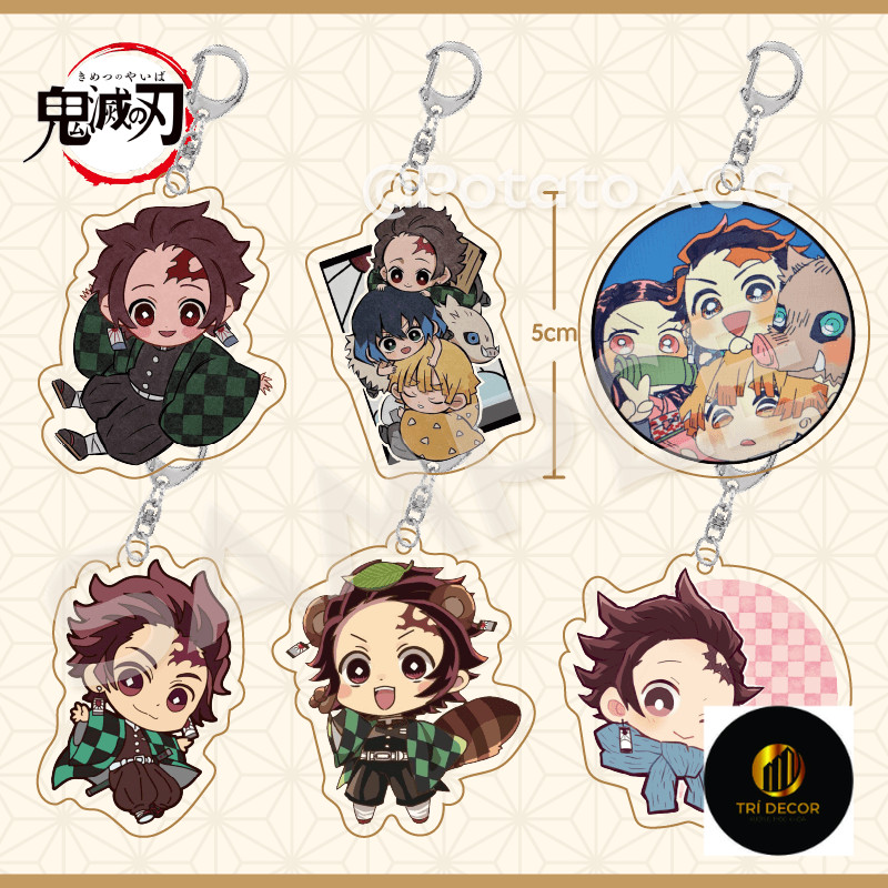 Demon Slayer: Kimetsu no Yaiba mặt dây chuyền anime ngoại vi Tanjiro móc khóa miệng phẳng Inosuke Ka