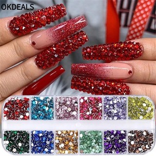 Okdeals 12 Ngăn Phẳng Trở Lại|Kim Tuyến Lấp Lánh Trang Trí Móng Acrylic 3D Cao Cấp|Móng Tay Giả