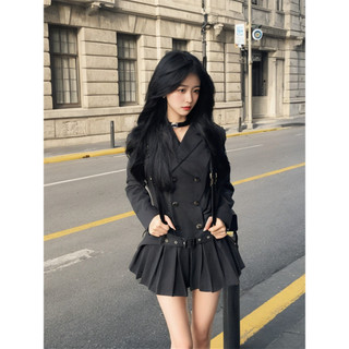 Váy Liền Âu Phục Tay Dài Chiết Eo Cao Cấp Con Gái Váy Ngắn Xếp Ly Khí Chất Tôn Dáng Phong Cách Học Đường
