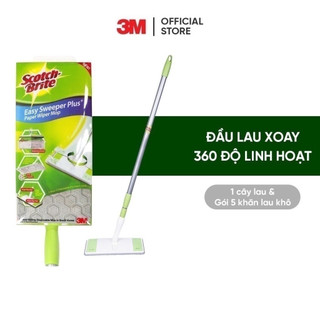 Cây lau nhà siêu tốc, 360 độ 3M™ Scotch-Brite™, dùng khăn giấy thay thế , 1 cây lau & gói 5 khăn, Dùng vệ sinh sàn nhà