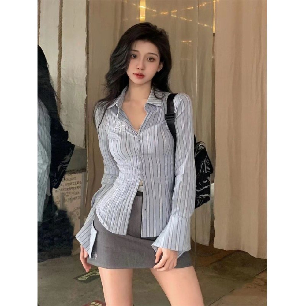RICH-THEY Áo Sơ Mi  Dài Tay Chiết Nữ Eo Thời Trang Mới Slim Top | BigBuy360 - bigbuy360.vn