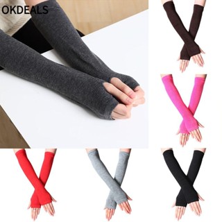 Okdeals Women Warmer Long Sleeve Striped Elbow Mitten Knitted Handschoenen