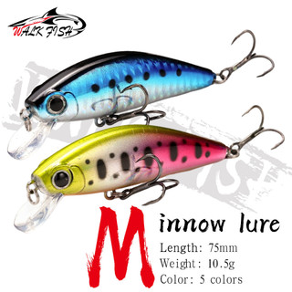 Walk CÁ 1 Cái 75mm 10.5g Minnow Mồi Câu Cá 3D Mắt Cá Chìm Mồi Cứng Cá Hồi Bass Dụng Cụ Câu Cá