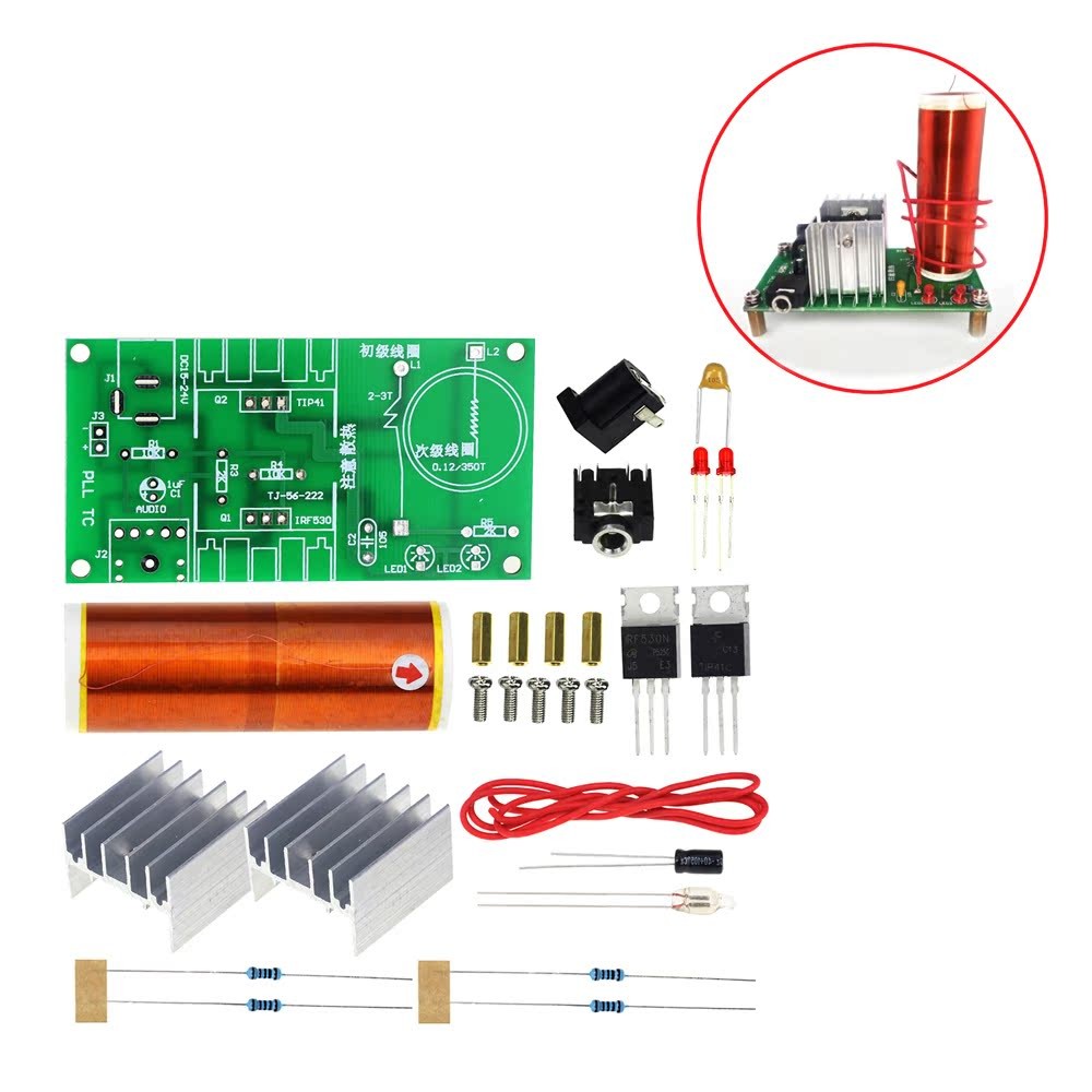 1 Bộ Mini Tesla Coil Kit 15W Mini Music Tesla Coil Plasma Loa Tesla Truyền Không Dây DC 15-24V DIY K