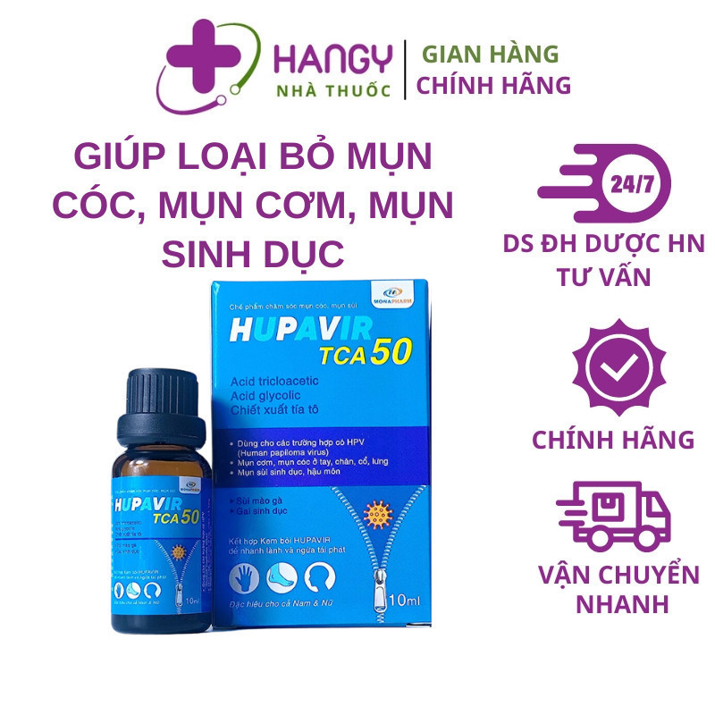Dung dịch chấm lên da giúp giảm mụn cóc, sùi mào gà, gai sinh dục HUPAVIR TCA 50% (Lọ 10ml) - Hangy