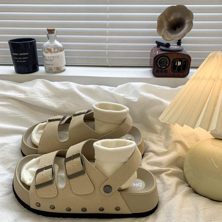 FANHUALUO dép sandal nữ dép bánh mì đế cao Phong cách đơn giản Độc lạ Thấm hút mồ hôi Phối hợp dễ dàng FDL2450V1R 27Z240701