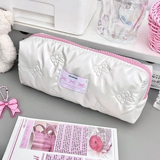 Hộp đựng bút chì nơ màu hồng sáng tạo Hộp đựng bút chì lưu trữ dung lượng lớn Túi đựng văn phòng phẩm đa chức năng