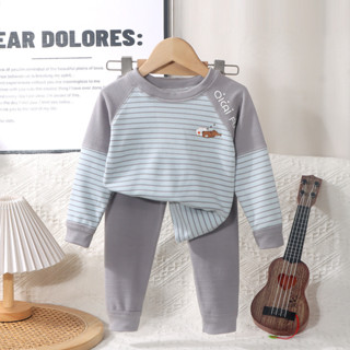 Hàng sẵn có 90-170CM Thu Đông Đức Nhung Sọc Nhiệt Bộ Đồ Lót Bé Trai Bé Gái Quần Áo Mùa Thu Quần Dài Bộ Đồ Ngủ Nhà