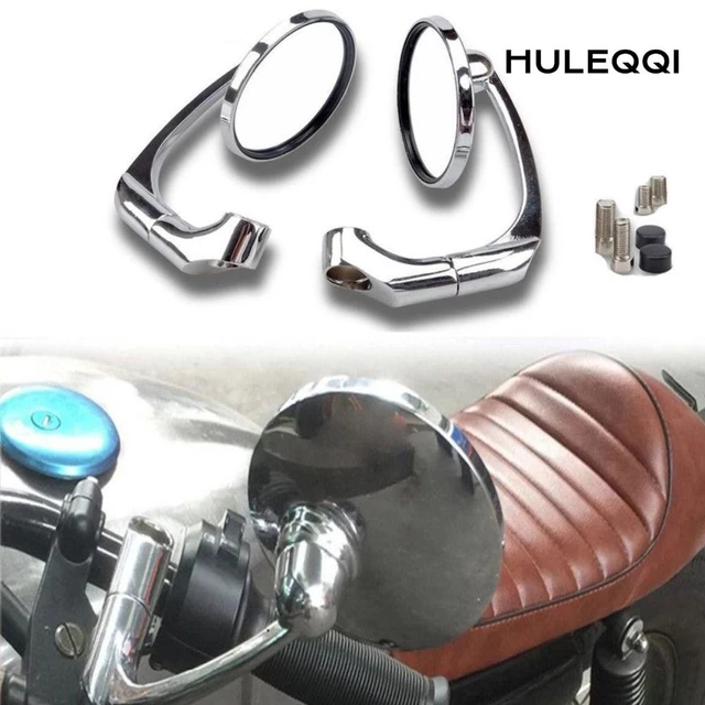 Gương chiếu hậu HULEQI, Gương chiếu hậu xe máy thanh uốn cong lồi, Phụ kiện xe máy tròn màu bạc cổ điển phổ thông