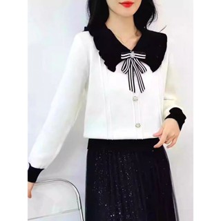  Áo Dệt Kim Cổ Búp Bê mẫu mới mùa thu Áo len dài tay nơ bướm nữ áo mặc trong phong cách thân hình nhỏ bé kiểu Tây ghim nhung VBIS 