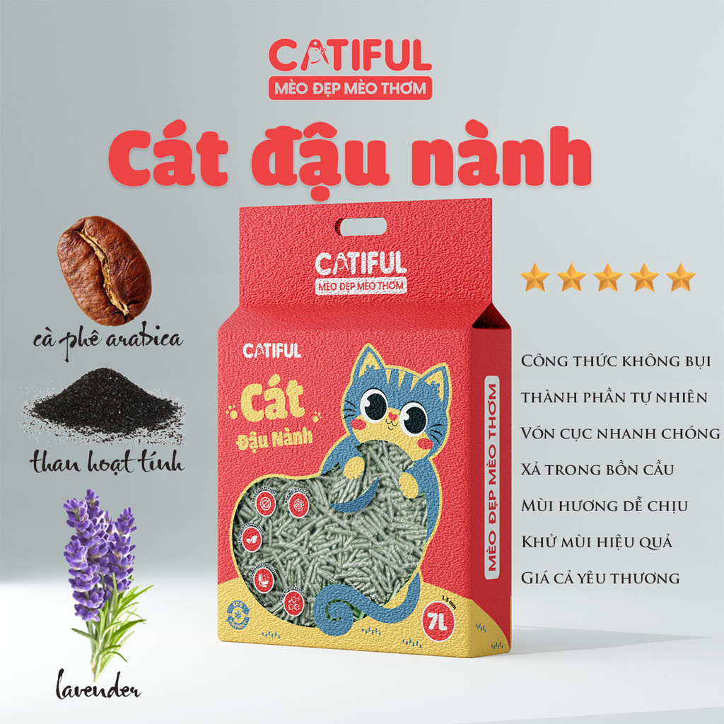 Cát vệ sinh dành cho mèo và thú cưng Catiful 2Kg/7L