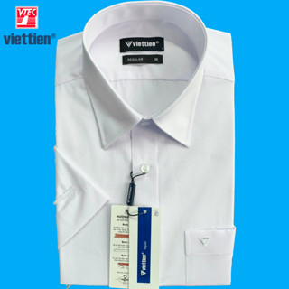 Viettien - Áo sơ mi công sở nam ngắn tay màu trắng mới 395k vạt bầu regular