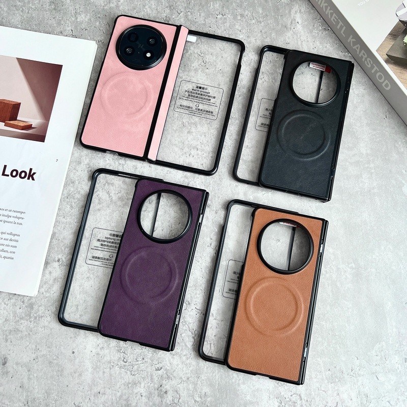 Dành Cho OPPO Find N5 FindN5 Ốp Lưng Với HD Kính Mặt Trước Bảo Vệ Da PU Sang Trọng PC Cứng Từ Vỏ Điệ