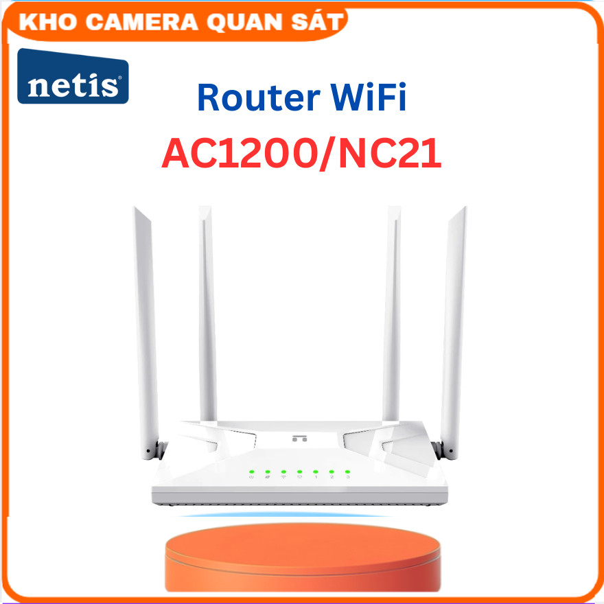 Router Wi-Fi 5 Bộ Phát Wifi NETIS AC1200 Mbps Băng Tần Kép Model NC21,24 tháng-Kho camera