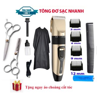 [ Tặng Áo Choàng] Combo Tông Đơ Cắt Tóc CG Đầy Đủ 9 Phụ Kiện - Tặng Kèm 2 Kéo + Áo Choàng - DSS