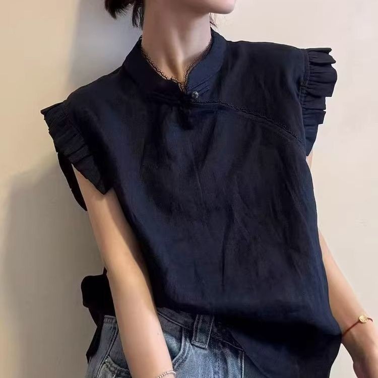 Áo Sơ Mi Tay Ngắn Cho Nữ Mùa Hè Mới Phối Ren Màu Sắc Đồng Nhất Phong Cách Trung Quốc | BigBuy360 - bigbuy360.vn