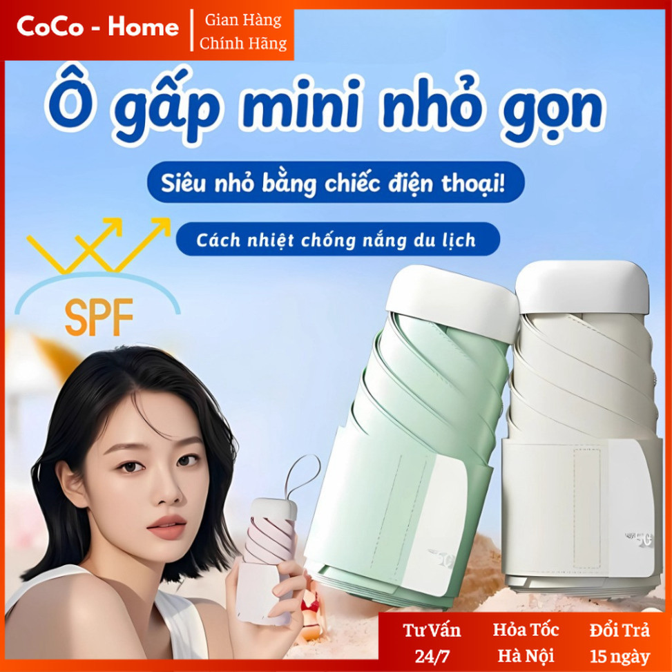 Ô Gấp Mini Che Nắng Che Mưa Siêu Nhỏ Gọn Chống Tia UV Cao Cấp, Dù Đi Mưa Kèm Túi Vải Tiện Ích Gia Dụ