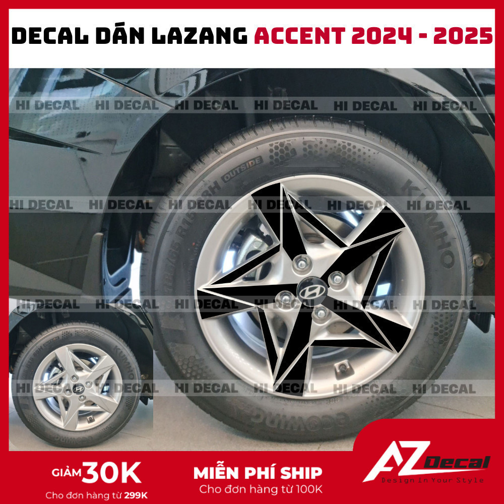 Tem dán mâm Accent 2024 - 2025, decal lazang Accent trang trí tạo điểm nhấn cho xe