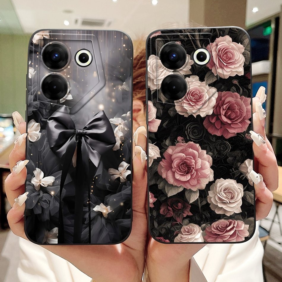 Dành Cho Tecno Camon 20s Pro 5G CK8nB Nơ Đẹp Tranh Hoa Hồng Vỏ Camon 20 Pro 5G Bảo Vệ Ống Kính Silic