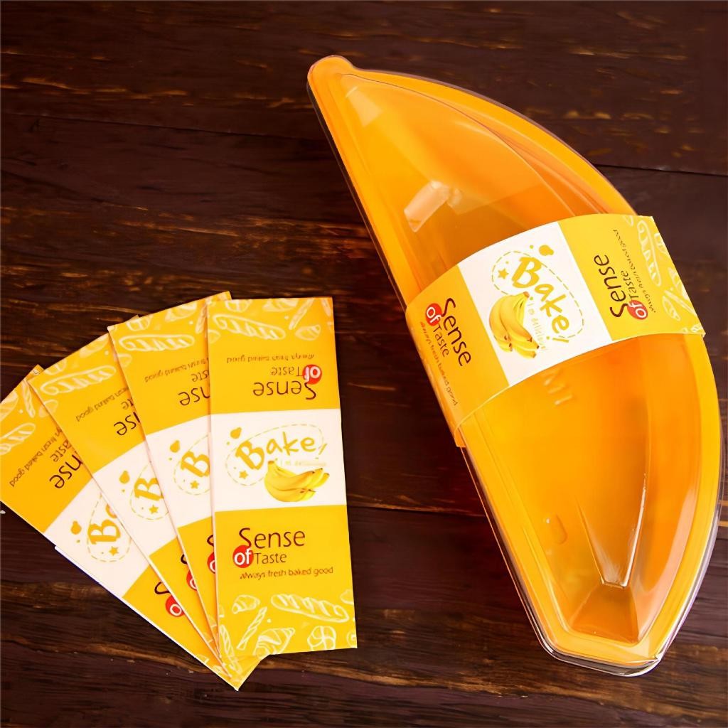 Bộ 100 Hộp Nhựa Đựng Bánh Bông Lan Hình Trái Chuối - Kèm Tem