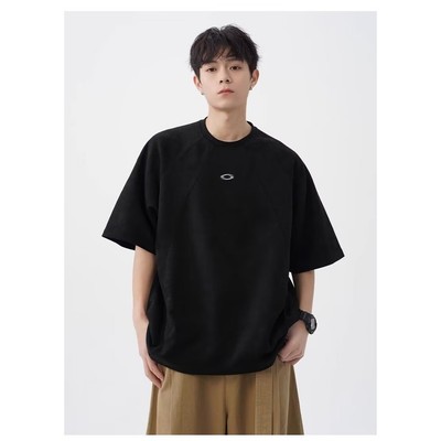 Áo Thun Nam Tay Ngắn Cổ Tròn Da Lộn, Thiết Kế Thêu Đơn Giản - TJH105