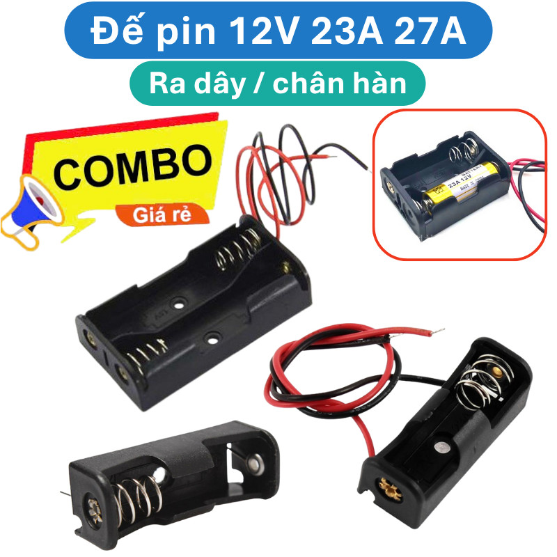 Đế pin 12V 23A 27A ra dây, chân hàn , pin 12V
