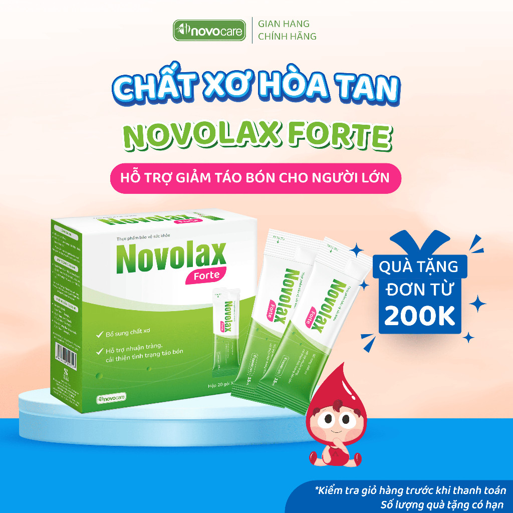 Chất xơ giảm táo bón Novolax Forte, thực phẩm bổ sung chất xơ hỗ trợ hệ tiêu hóa, gói uống tiện lợi