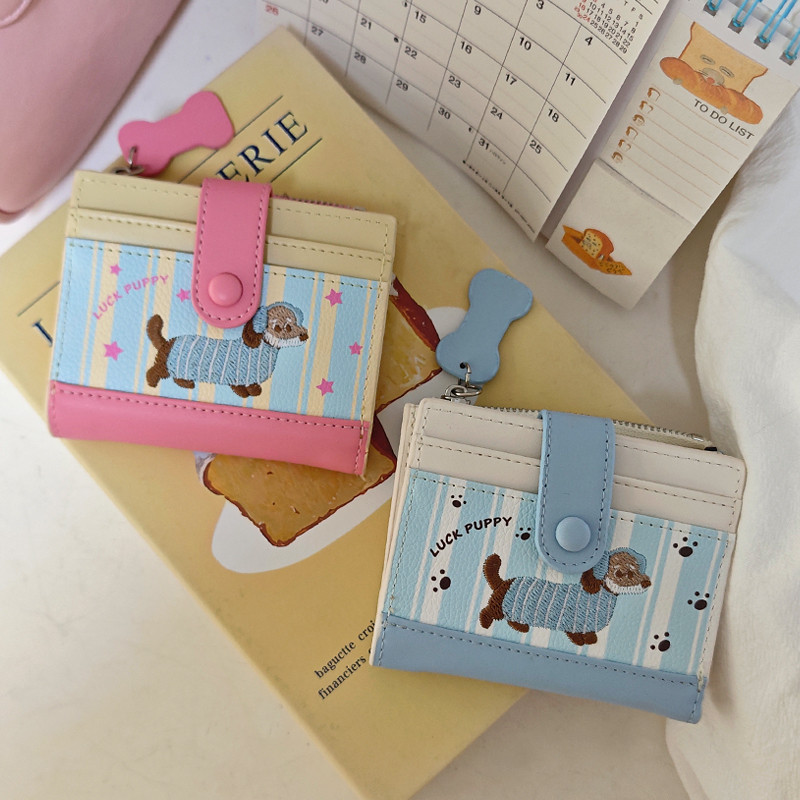 Ví da PU in hình chú chó đầy màu sắc Ví đựng thẻ đa năng Ví đựng tiền mặt dung tích lớn