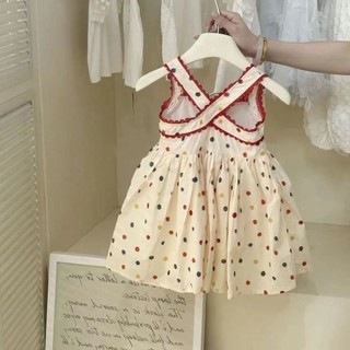 Mùa hè 2024 phong cách mới bé gái màu nước ngoài sundress chấm bi đầm cho bé chấm bi chấm bi váy không tay