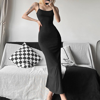 Klalien Đơn Giản Màu Trơn Váy Trượt Slim Fit Co Giãn Maxi Bodycon Đầm ôm