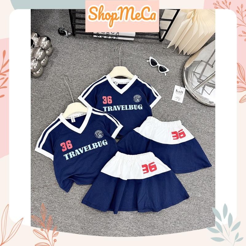 Set áo thể thao # cổ tim 36 Travel kèm chân váy# cho bé gái
