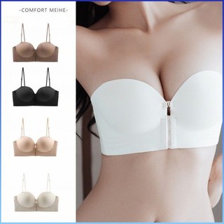 ⚡⚡COD Push-Up Bra Phía Trước Có Khóa Không Dây Ngực Nhỏ Tập Hợp Không Có Vòng Thép Áo Ngực Chống Trơn Trượt Hỗ Trợ Ngực Nhỏ Dày Vô Hình Liền Mạch đồ lót dây đeo vai mềm mại có thể tháo rời