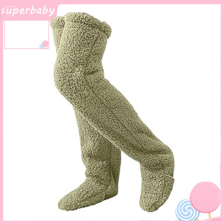 (Superbaby) Tất dài đùi co giãn Tất cao đến đùi sang trọng ấm áp Tất cao ấm cúng trên đầu gối dành cho nữ Dày sang trọng đùi ấm áp cho mùa thu đông Tất bốt màu trơn