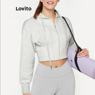 Lovito Áo khoác thể thao có dây rút dây rút kiểu dáng thể thao cho nữ LNL59039